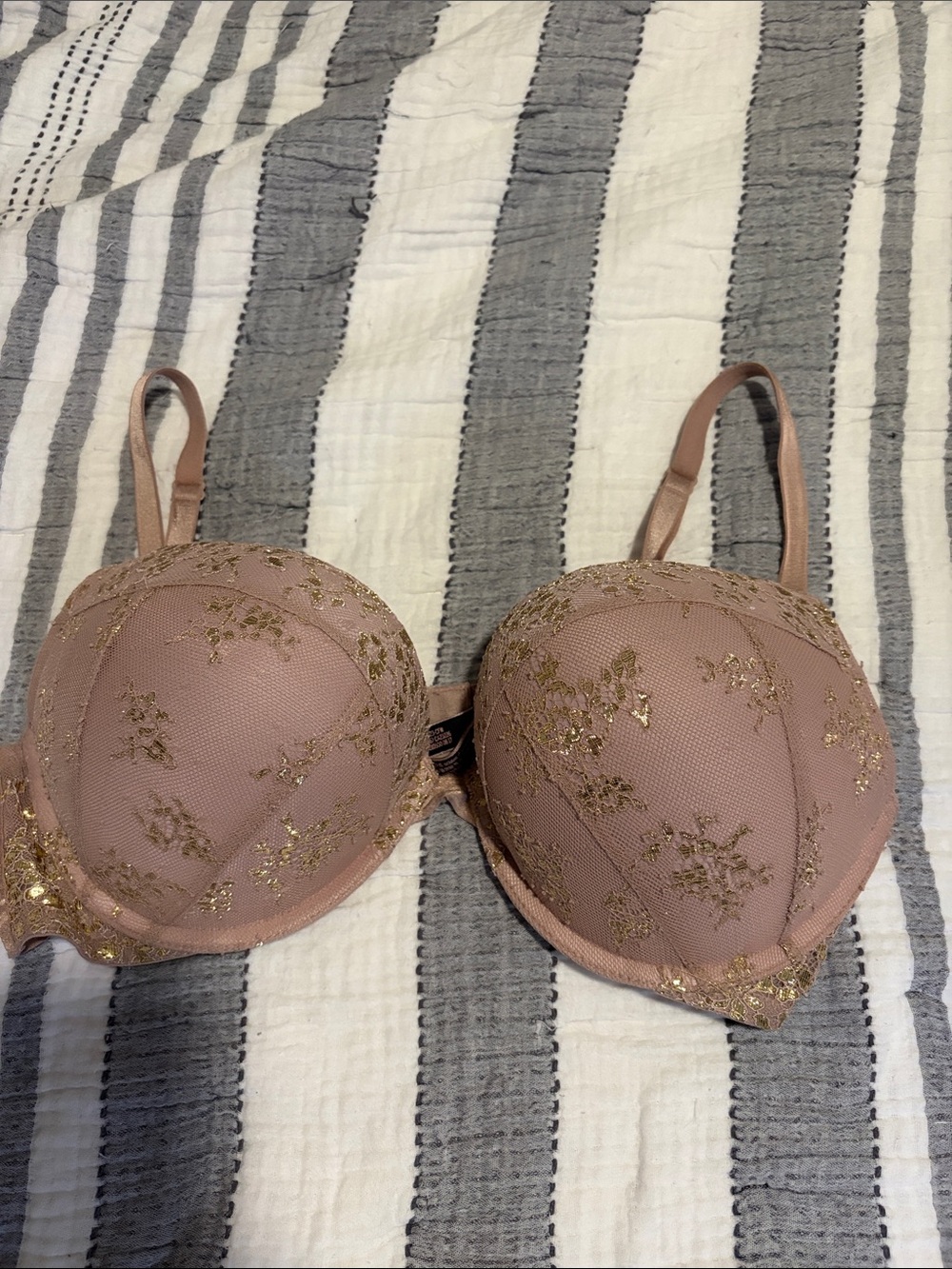 Victoria's Secret Embroidered Pink Push-Up Bra with Gold Accents